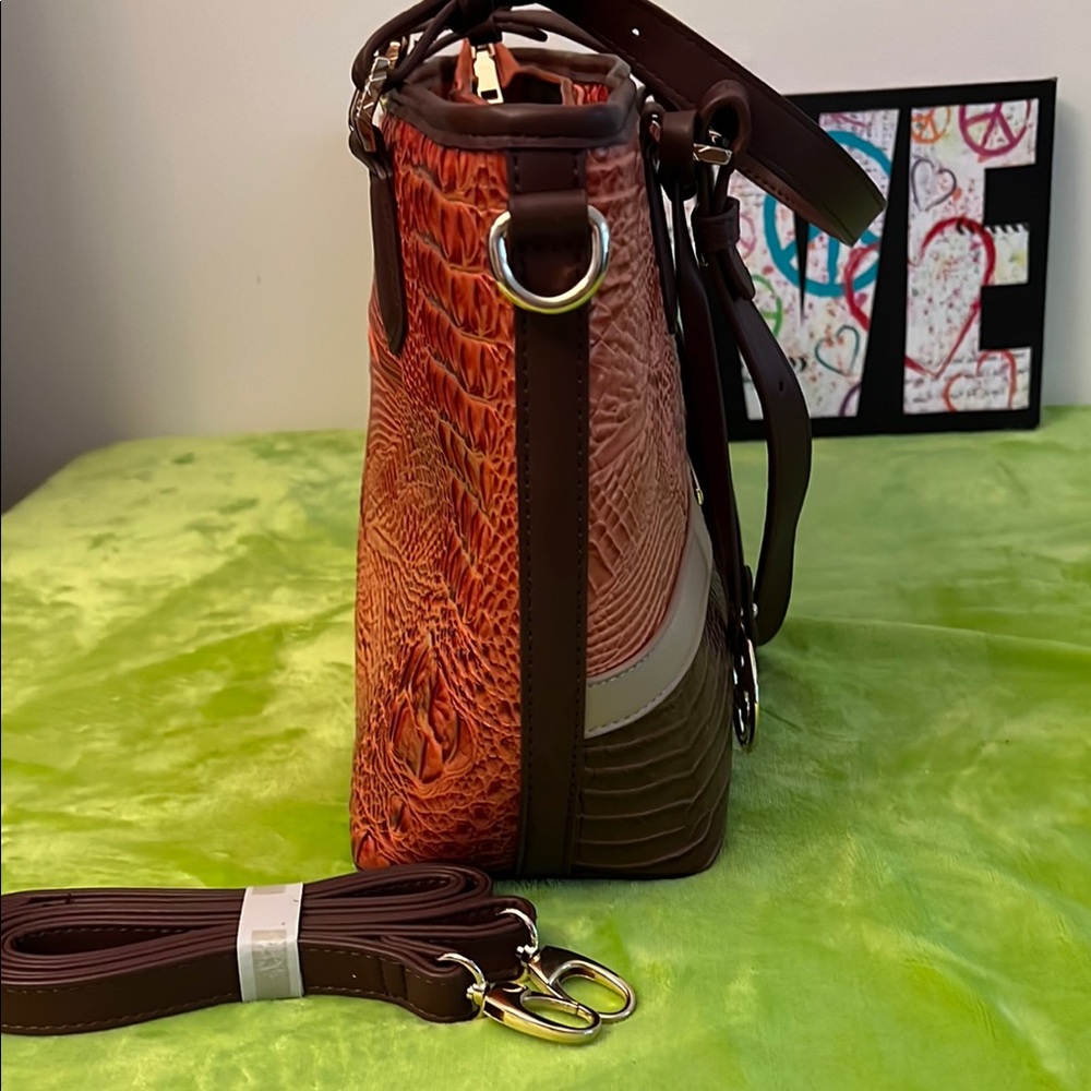 Elegant Brown and Orange CrocTextured Tote Bag - Picture 3 of 10